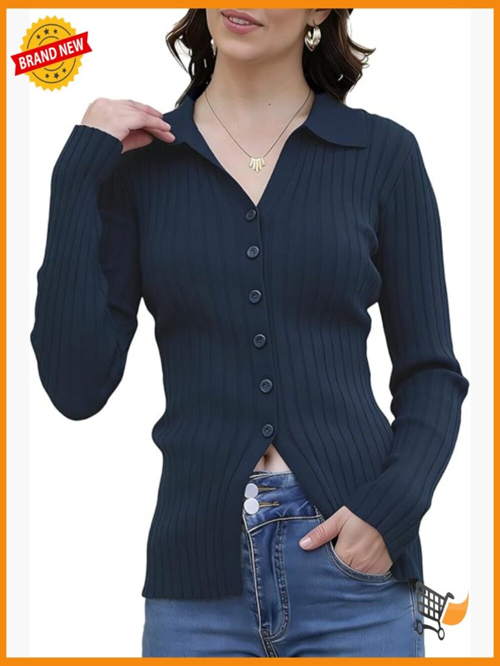 Button Up Cardigan Sweater for Women Work Fitted Stretchy V-Neck Long Sleeve
